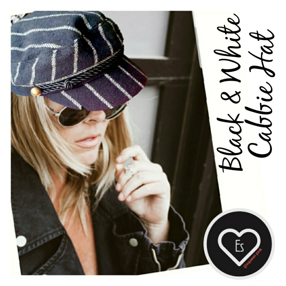 💥 Black w/ White Stripes Cabbie Hat